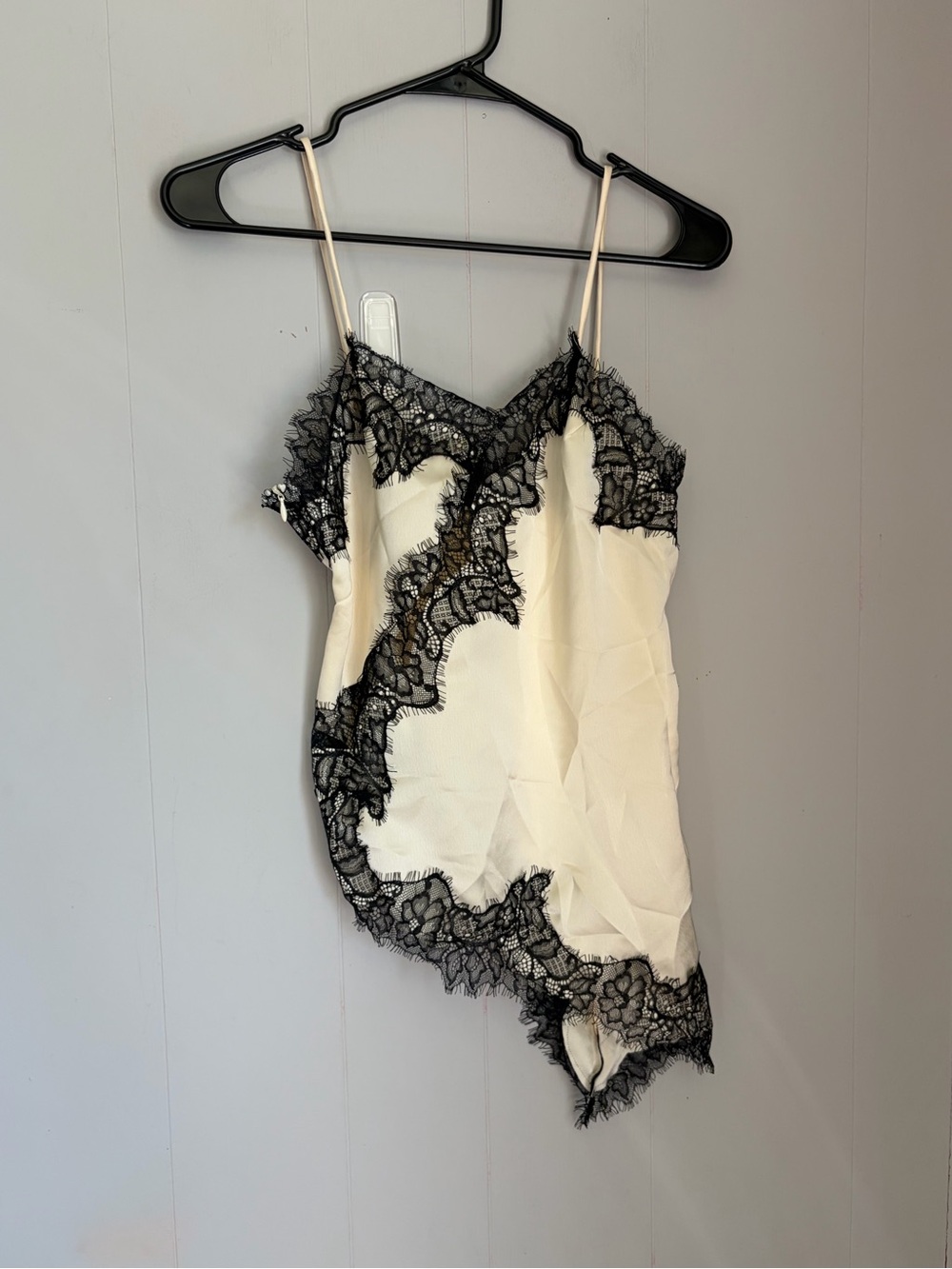Cider Ivory Slip Dress with Black Lace Accents